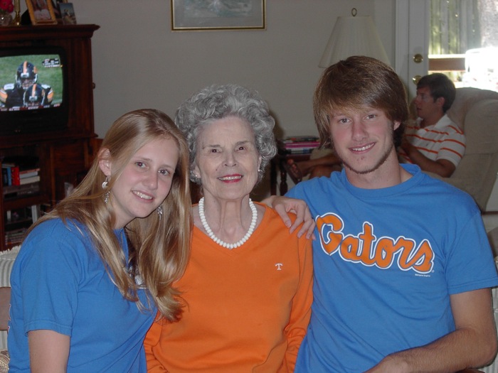 Elizabeth and James in Gator T with Grandma photo by Kathy Miller