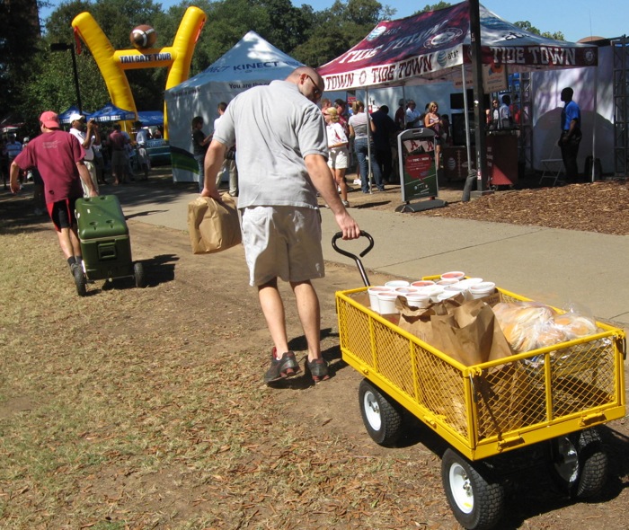 Tailgating on The Quad Alabama dragging wagons with BBQ and fixings photo by Kathy Miller