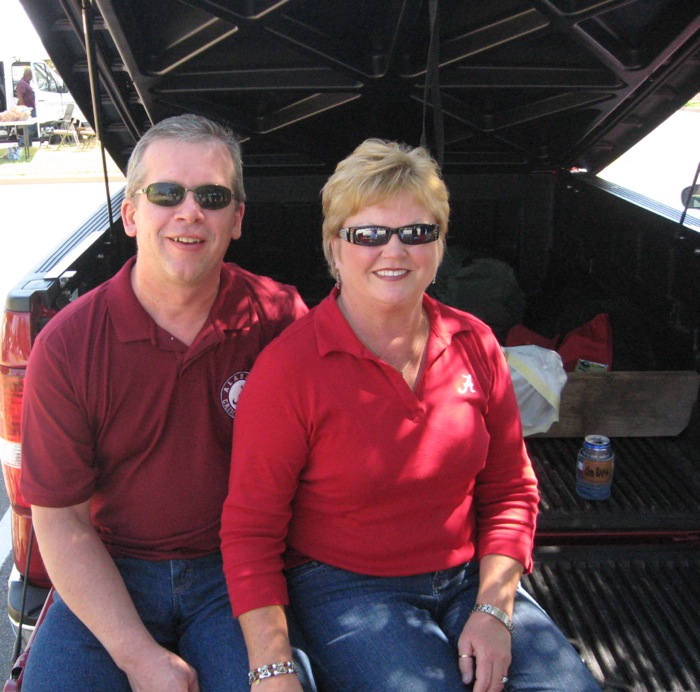 Myra & Tony Jeffreys Alabama tailgating photo by Kathy Miller