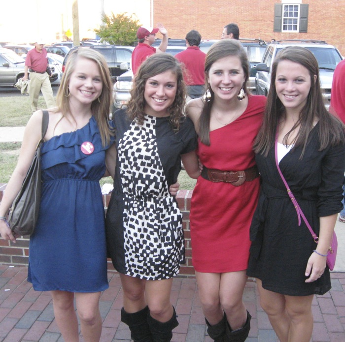 Ann Katherine and friends dressed for Alabama football game photo by Kathy Miller