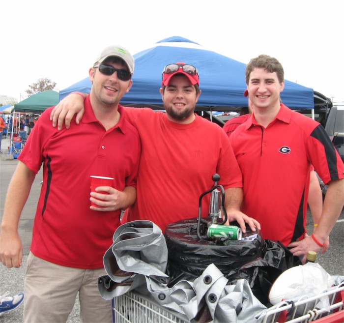 Georgia guys celebrate Florida Georgia game photo by Kathy Miller