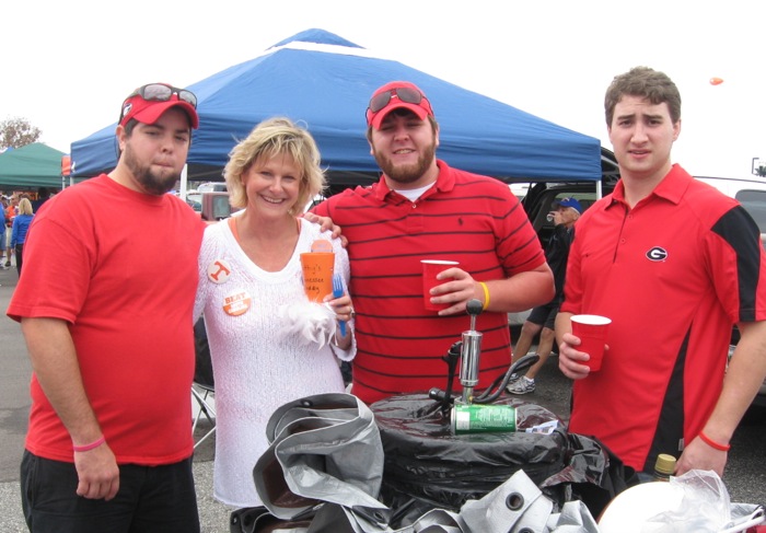 Georgia fans with traveling keg Tennessee fan photo by Kathy Miller