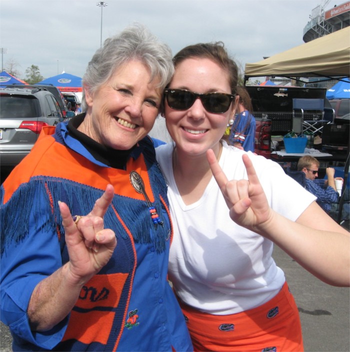 Ann and Rache Hook 'em Horns photo by Kathy Miller