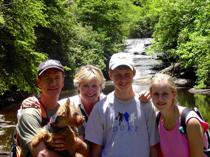 Dave, Mom, James, Lizzie and Abbey Greenland Creek Panthertown photo by Kathy Miller