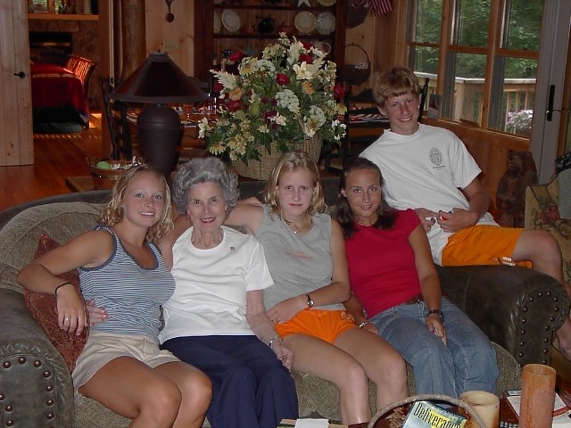 Sarah, Grandma, Lizzie, Katie and James celebrate Grandma photo by Kathy Miller