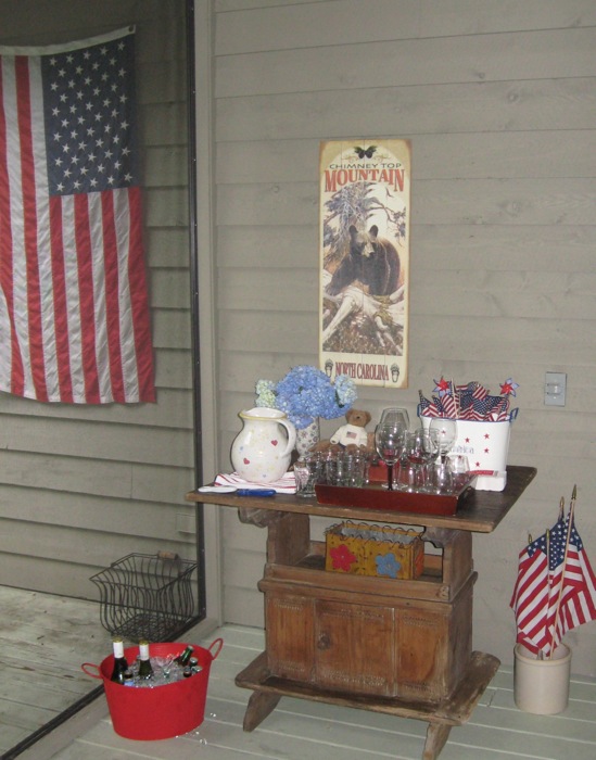 4th of July Bar setup with American flag photo by Kathy Miller