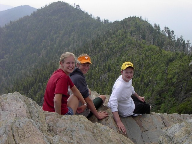 Lizzie, James and Steve at Cliff Tops Mt. LeConte photo by Kathy Miller