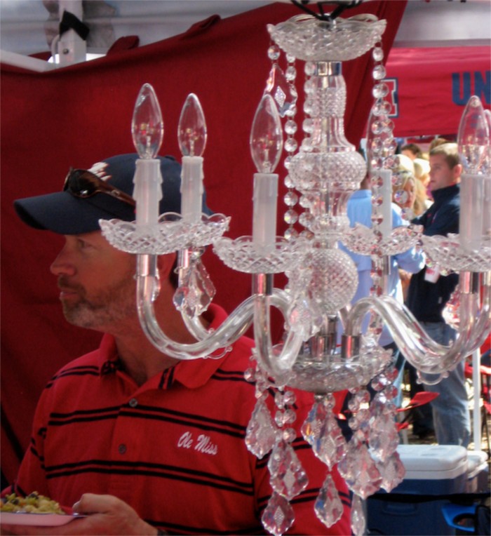 Chandelier at Ole Miss tailgate photo by Kathy Miller