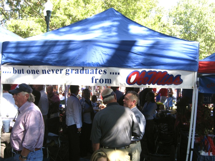 ...but one never graduates....from Ole Miss tailgating tent photo by Kathy Miller