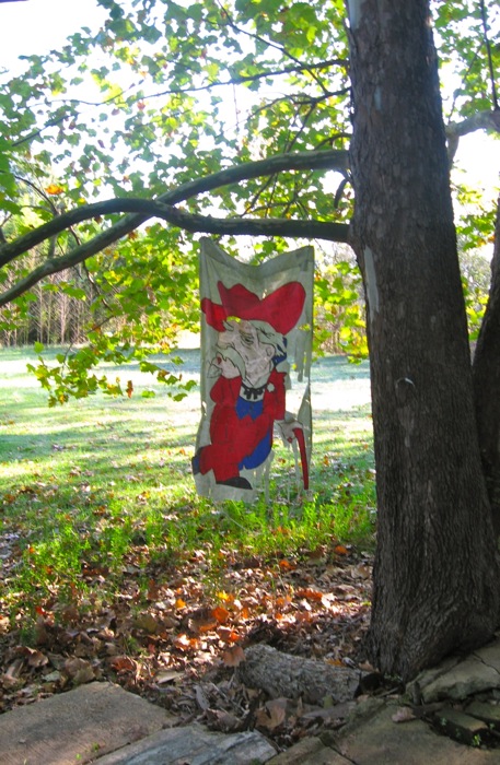 Colonel Reb flag hanging from a sycamor tree photo by Kathy Miller