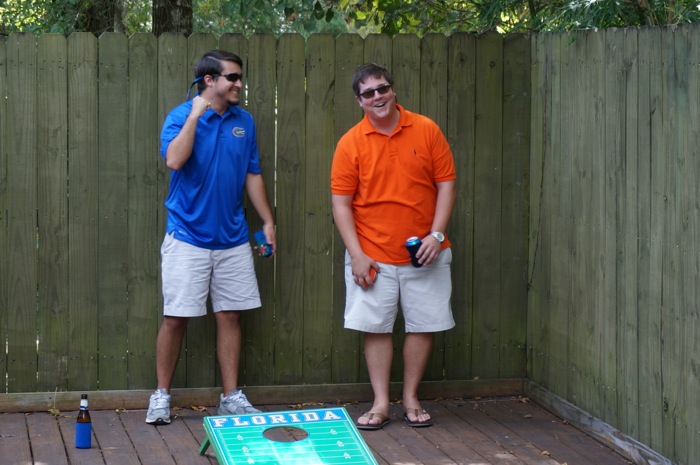 Mike and Gator Ryan corn hole experts photo by Kathy Miller
