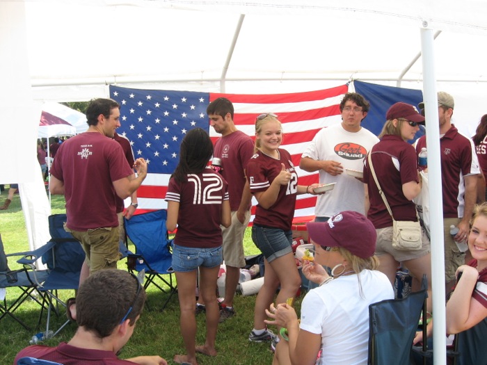 Love this Aggie Tailgate with American flag photo by Kathy Miller