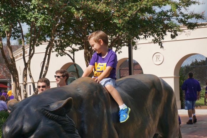 Riding Mike the Tiger at LSU photo y Kathy Miller