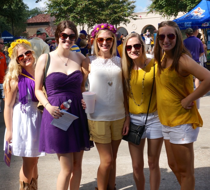 LSU girls all decked out with their dresses and hair photo by Kathy Miller