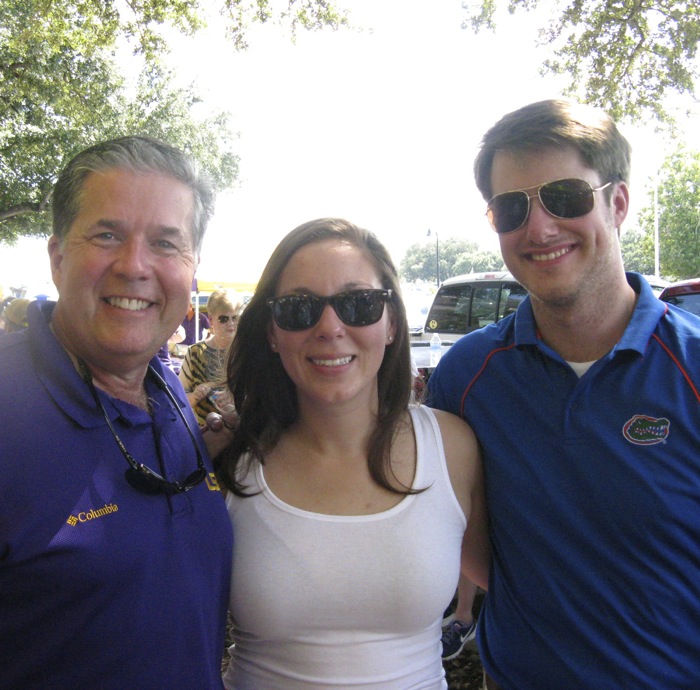 Allen, Rachel & James LSU fan & Gators together photo by Kathy Miller