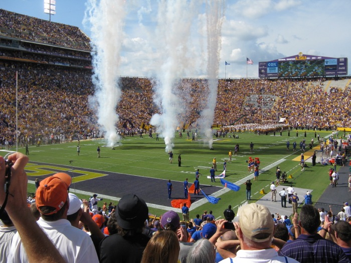 Pregame fireworks LSU photo by Kathy Miller