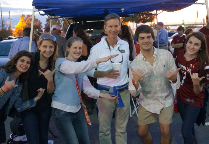 Rob Dasher, Mary Catherine Wall & friends with Gator fans, Dave & Lizzie photo by Kathy Miller