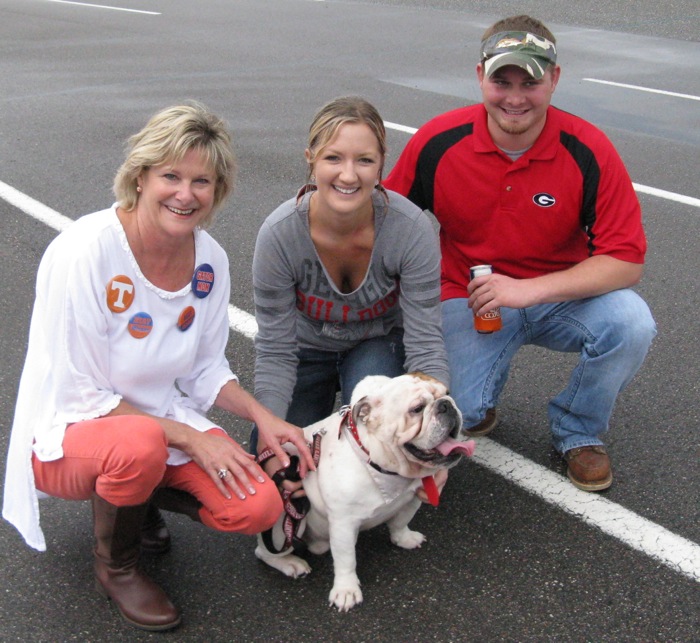 Kathy with Herschel, Georgia bull dog photo by Kathy Miller