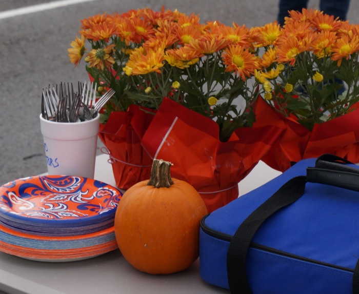 Kathy's Tennessee Sliders at tailgate with Pyrex Portables to keep warm photo by Kathy Miller