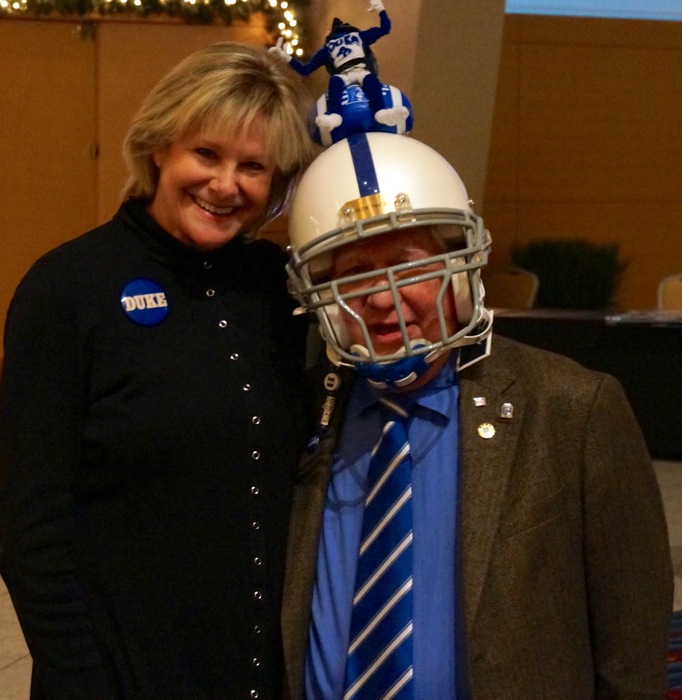 Duke fan with a helmet on his head photo by Kathy Miller