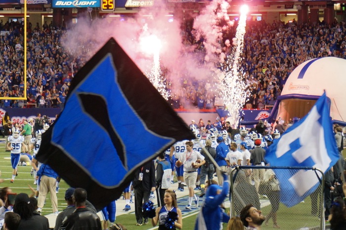 Duke and the fireworks Bowl game photo by Kathy Miller