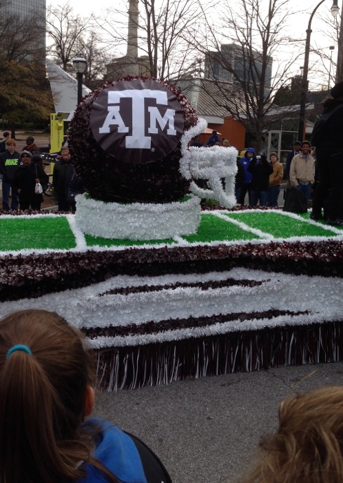 Texas A&M float Chick-fil-A Bowl parade photo by Kathy Miller