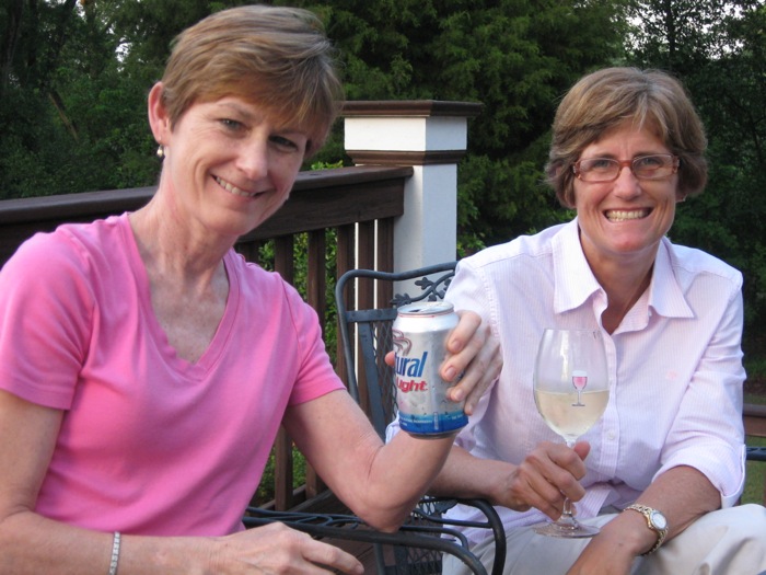 Clara Miller, Aunt Vern, with Stephanie Miller sharing Masters cocktails photo by Kathy Miller