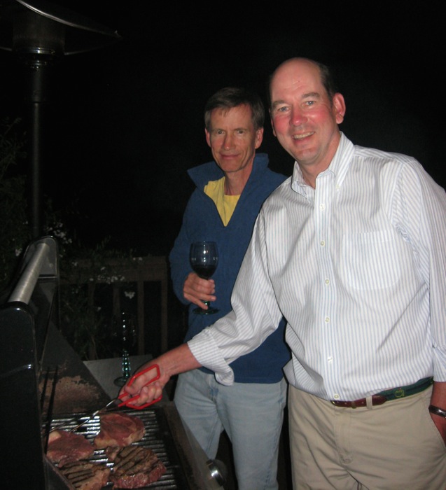 Bill is in charge of the steak grilling with Dave supervising photo by Kathy Miller