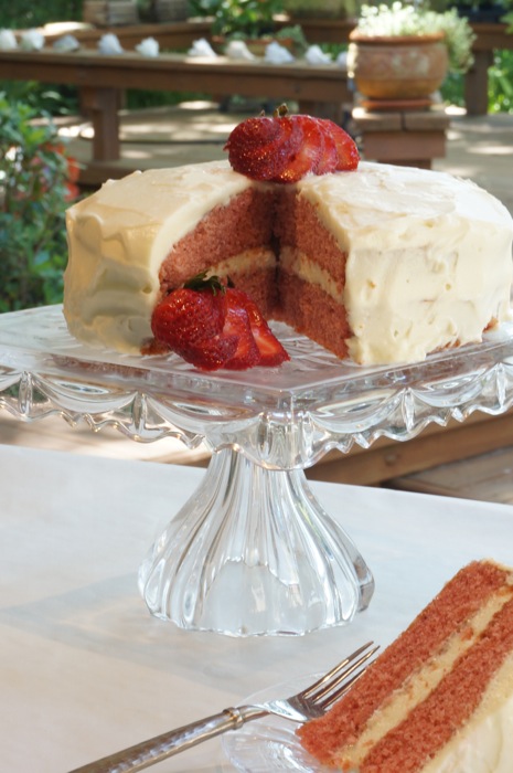 Mother's Day Strawberry Cake with slice photo by Kathy Miller