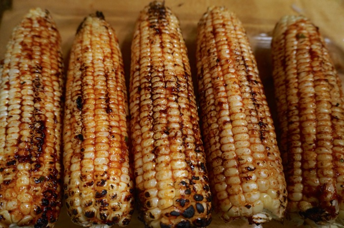 Spicy Sesame Glazed Grilled Corn recipe by Sally Cooks photo by Kathy Miler