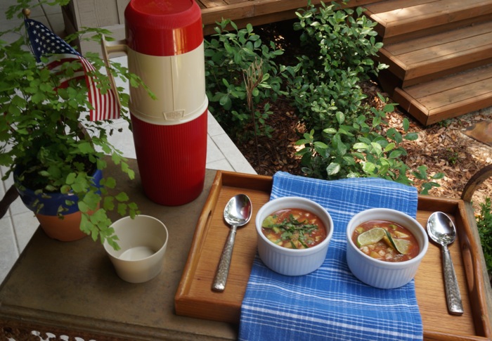 Vintage Thermos filled with Gazpzcho photo by Kathy Miller