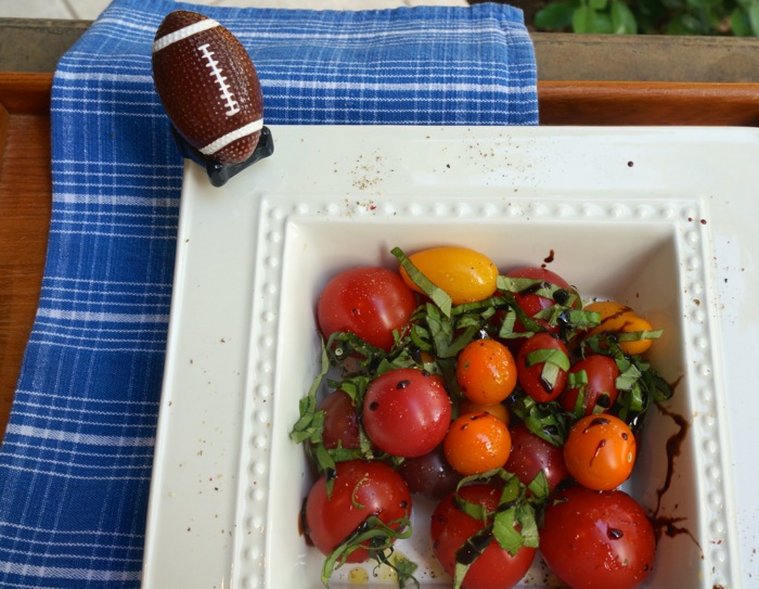 Gourmet Tomatoes in Nora Fleming serving dish with football insert photo by Kathy Miller