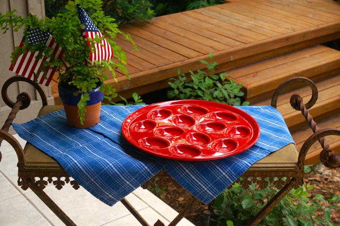 Vintage red deviled egg platter photo by Kathy Miller