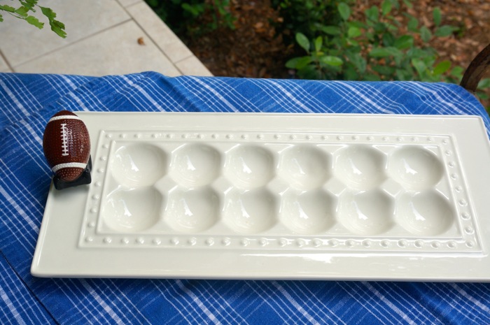 Nora Fleming deviled egg platter with football photo by Kathy Miller