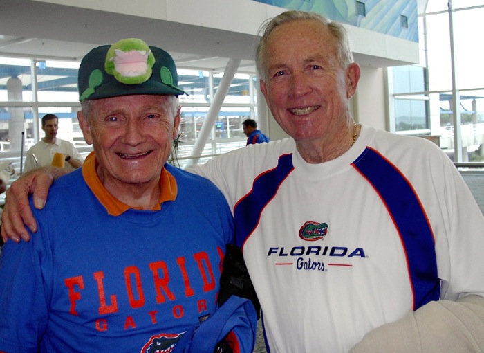 Pops and George going to Florida Ohio State game with Gator on head  photo by Kathy Miller