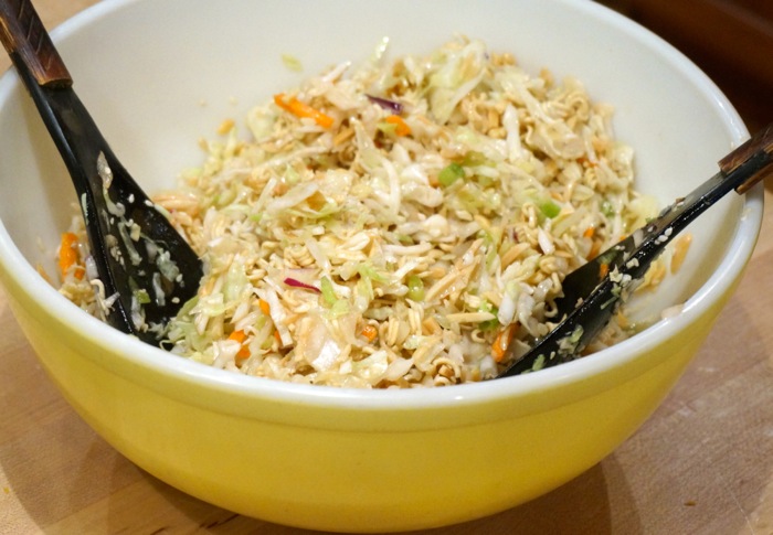 Oriental slaw from Joy McCabe in vintage yellow mixing bowl photo by Kathy Miller