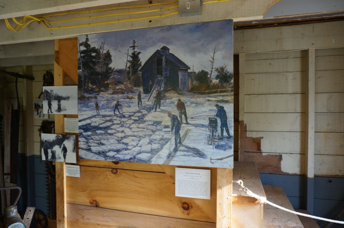 Painting on Monhegan Island depicting cutting of the ice from the Ice Pond photo by Kathy Miller