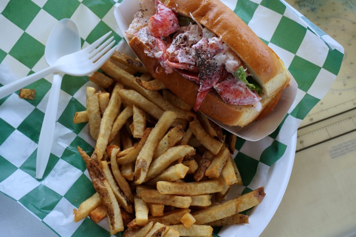 Lobster roll from Beal's Lobster Pier Southwest Harbor Mt. Desert Island Maine photo by Kathy Miller