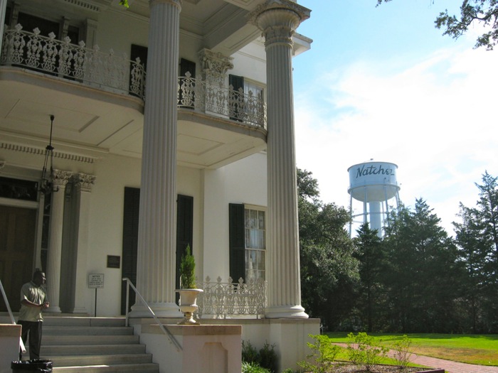 Stanton Hall front with Natchez water tower photo by Kathy Miller