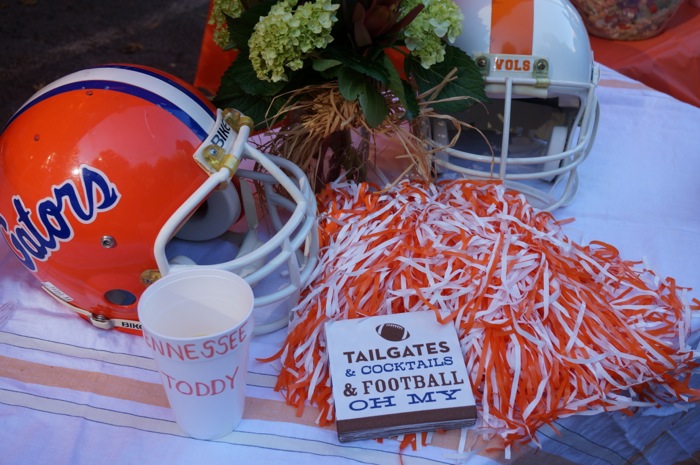 Tennessee and Gator helmets with Tailgating napkins