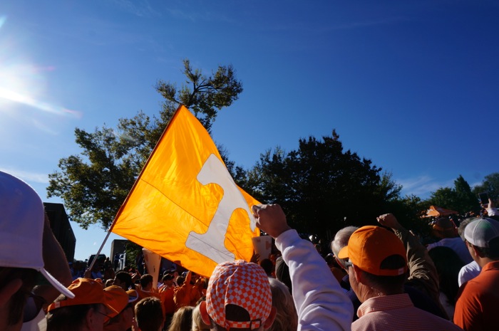 Vol Walk with the Power T flag photo by Kathy Miller