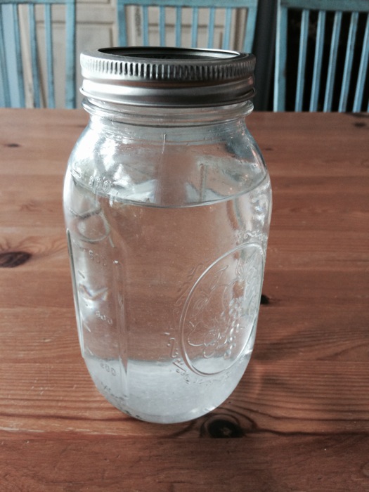 Water in mason jars for game day hot dogs photo by Joy McCabe