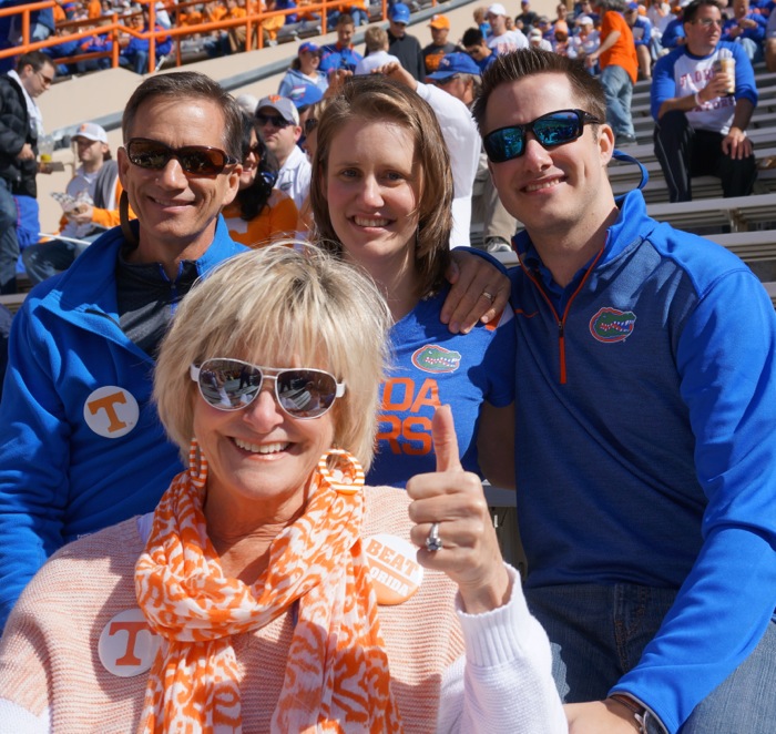 Kathy surrounded by Gators photo by Kathy Miller