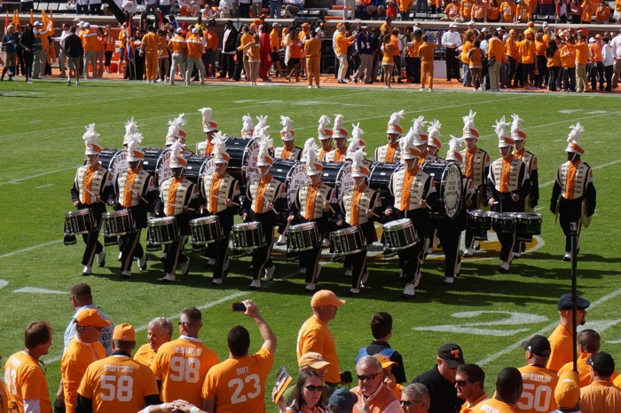 Pride of the Southland drumline performing Circle of Life pregame warmup drill photo by Kathy Miller