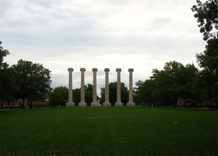 The Columns in perspective to Jesse Hall photo by Kathy Miller