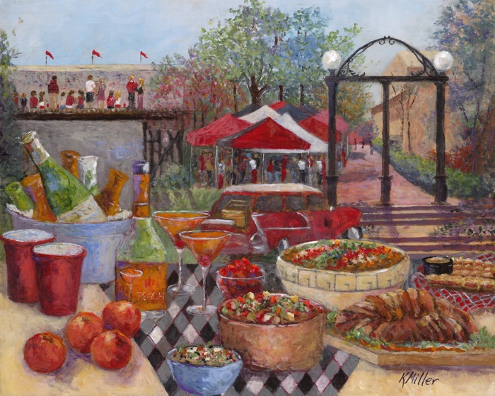 Tailgating Under The Arch , Georgia painting by Kathy Miller