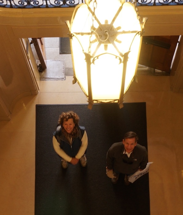 Carson and Dave in Allen Building, Duke University photo by Kathy Miller