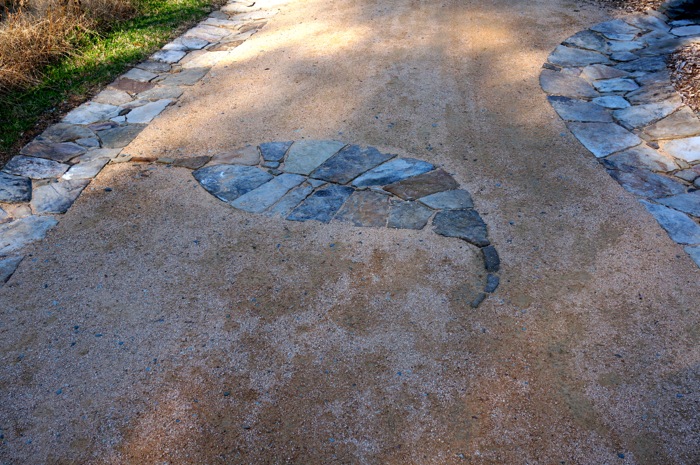Leaf motif in sand pathway, Sarah P. Duke Gardens, Duke University photo by Kathy Miller