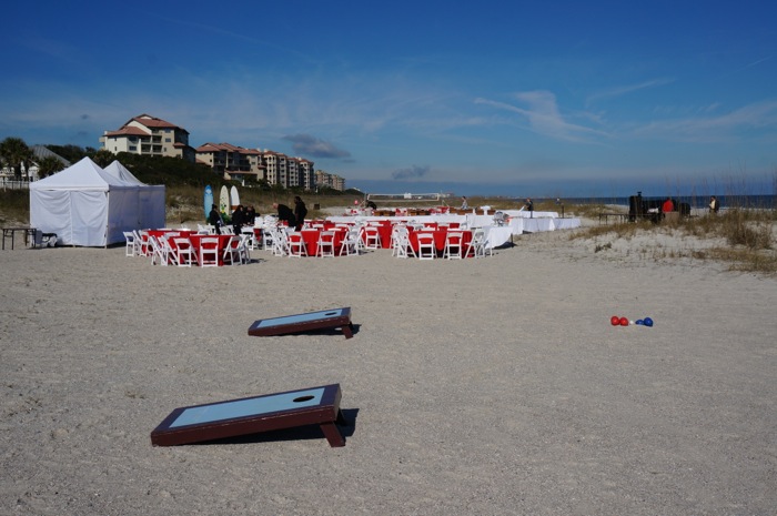 Beach party setup for Iowa players and family at Omni on Amelia Island photo by Kathy Miller