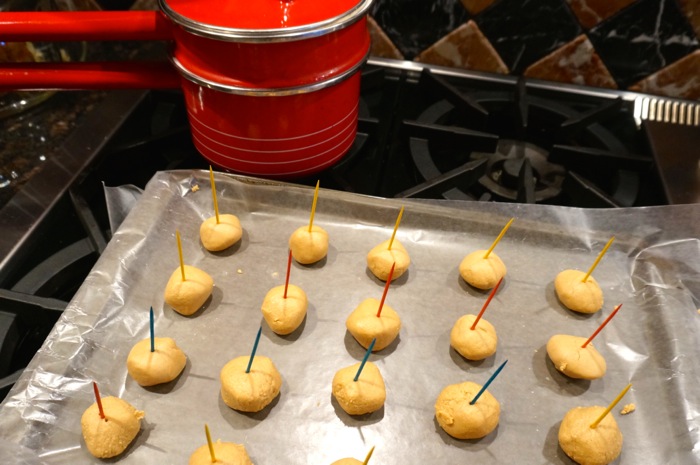 Buckeyes ready to be dipped in melted chocolate photo by Kathy Miller